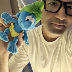 Brainy Smurf Plush Toy – Blue & Green Soft Stuffed Animal
