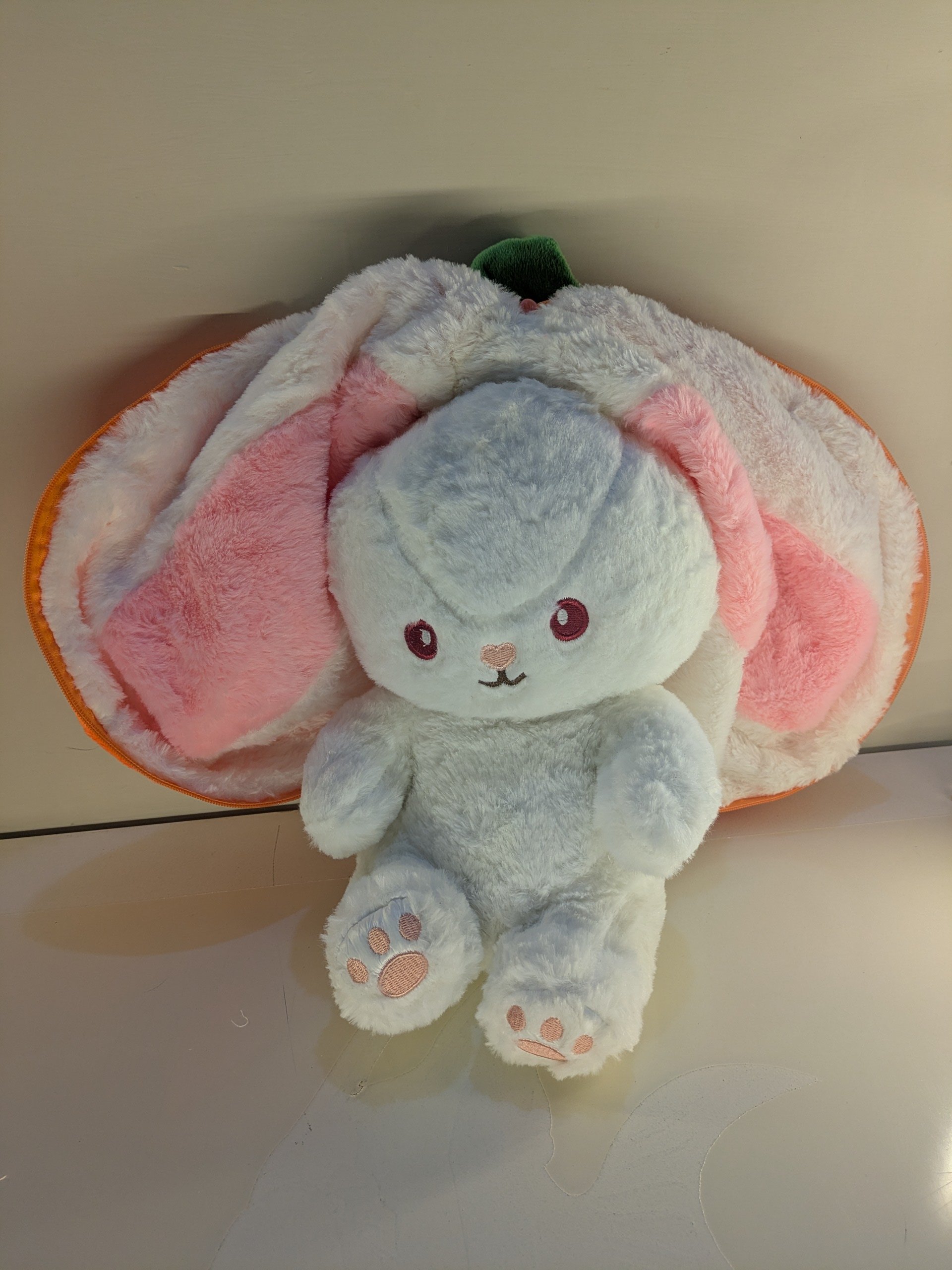 Instagram Viral Reversible Carrot Bunny Plush | Kawaii 2-in-1 Hide-and-Seek Rabbit (Large)